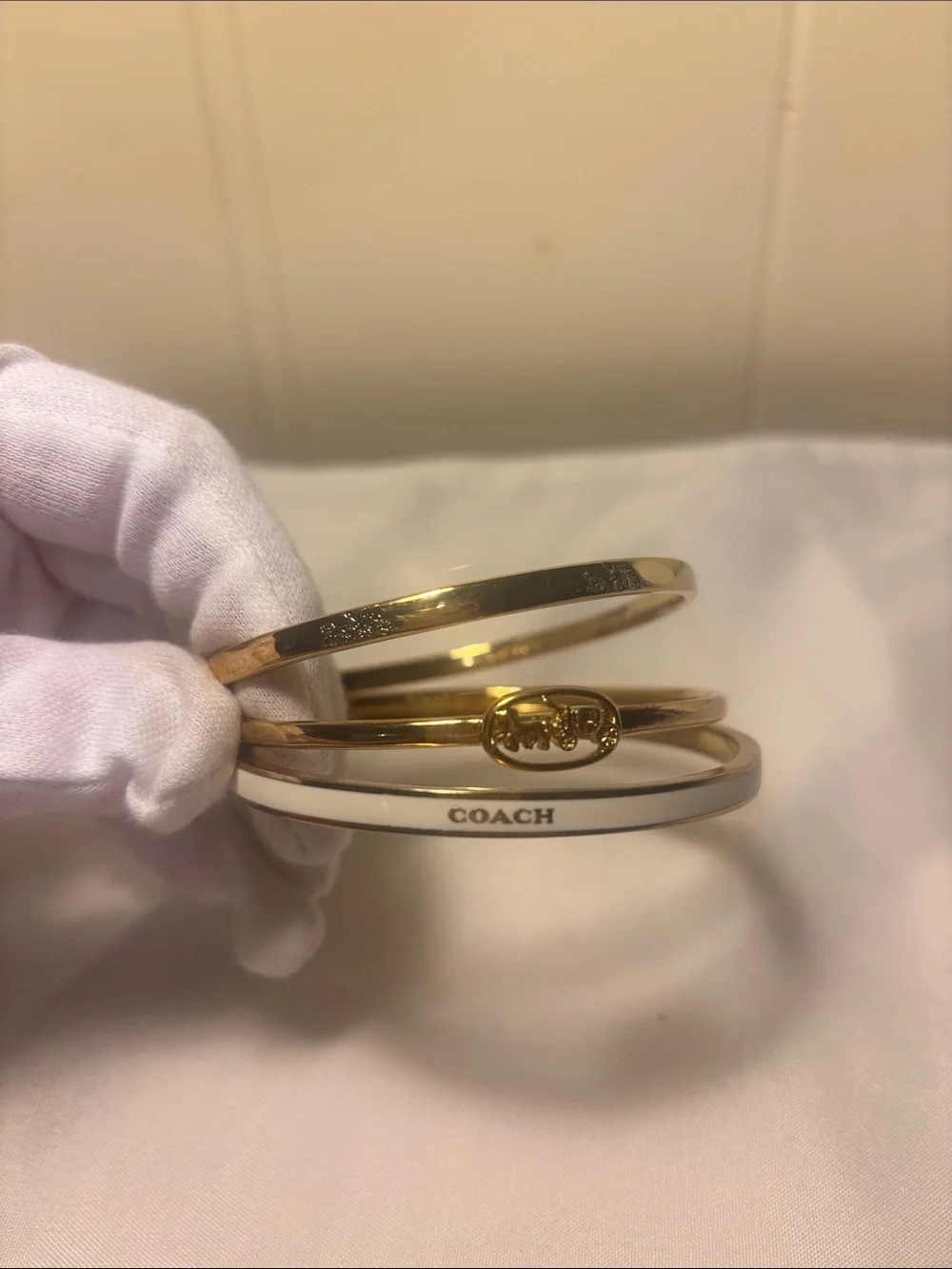 EUC COACH Horse & Carriage Gold-Tone Bangle Bracelet Trio Set - FULL SET!